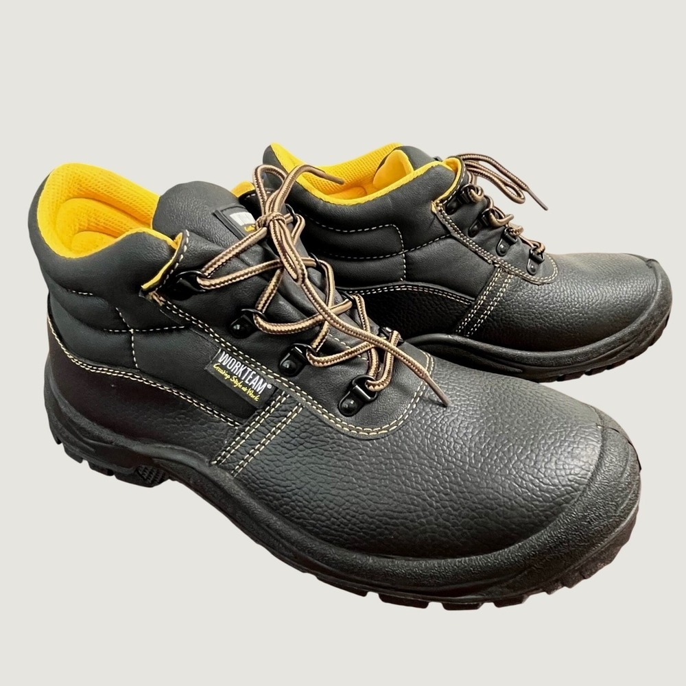 Workteam Leather Safety Work Boots 12 Black P1301 S1P SRC Steel Toe Industrial